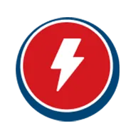 A White Lightning Bolt Icon Centered In A Red Circle, Outlined By A White And Blue Border, Represents Quick Access To Important Terms And Conditions.